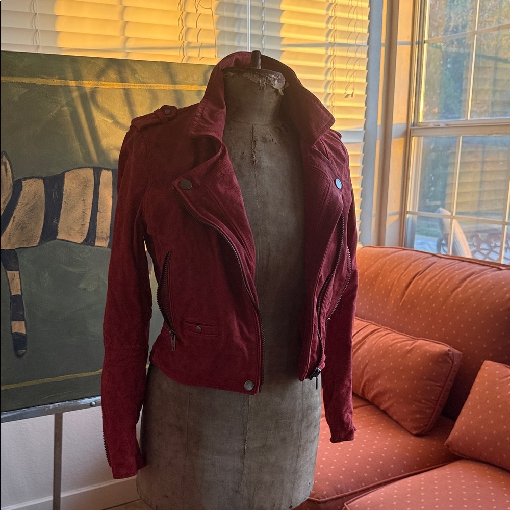 Women's Burgundy Suede Moto Jacket